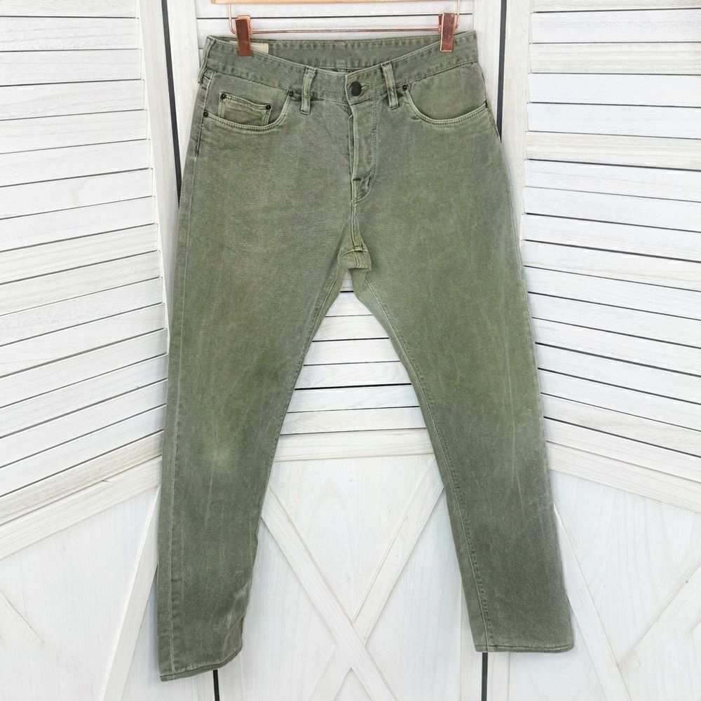 Shockoe Atelier Jeans Men 29 Khaki Green Gray Slim Earthwood Button Fly Straight